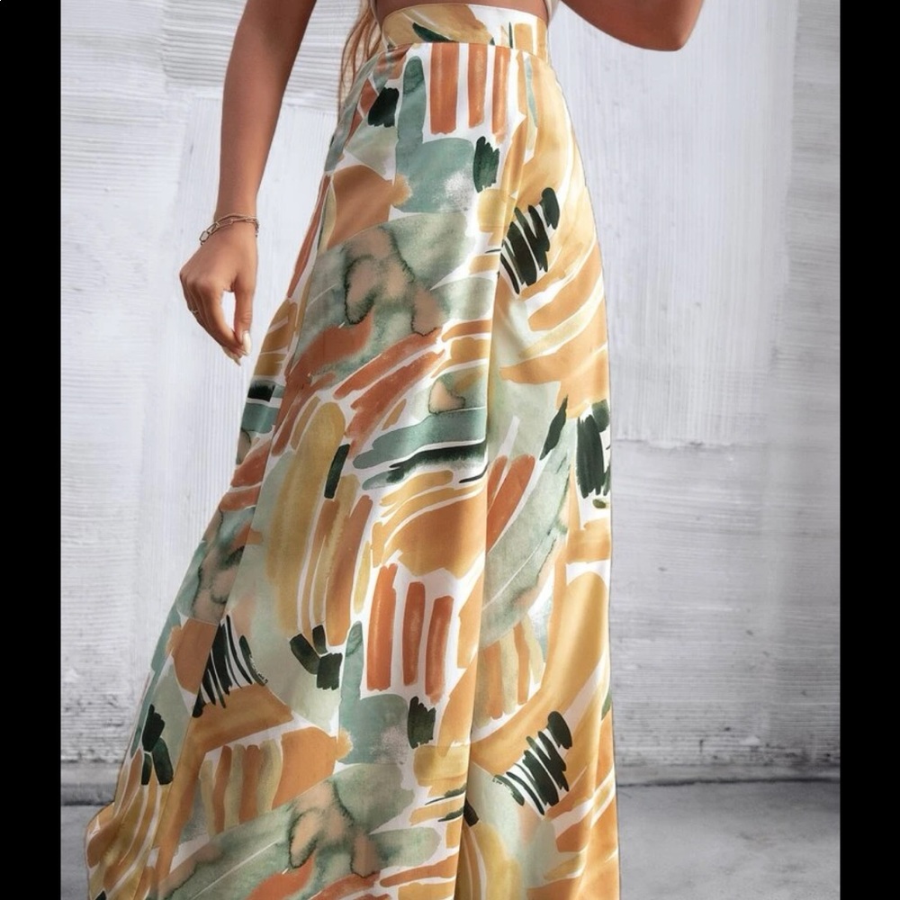 Boho High Waist Rise Water Color Wide Leg Palazzo Pants - Picture 7 of 8
